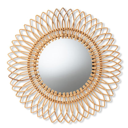 bali & pari Bora Modern Bohemian Natural Brown Rattan Accent Wall Mirror