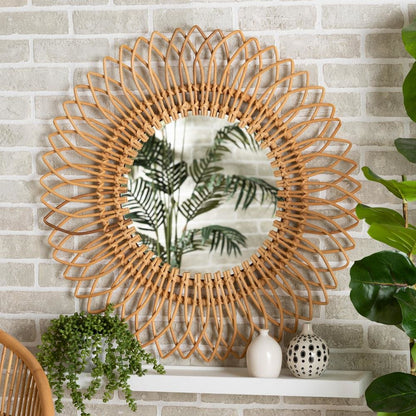 bali & pari Bora Modern Bohemian Natural Brown Rattan Accent Wall Mirror