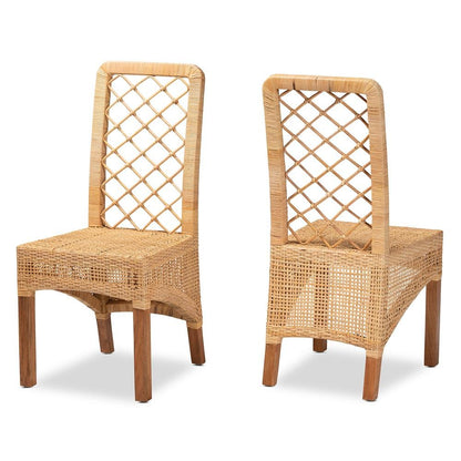 Walnut Brown Mahogany Wood 2-Piece Dining Chair Set
