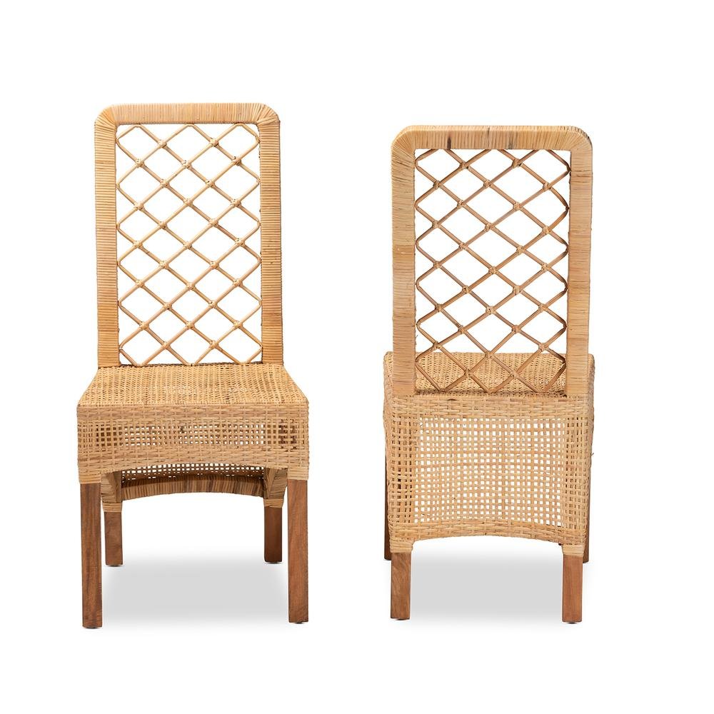 Walnut Brown Mahogany Wood 2-Piece Dining Chair Set