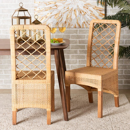 Walnut Brown Mahogany Wood 2-Piece Dining Chair Set