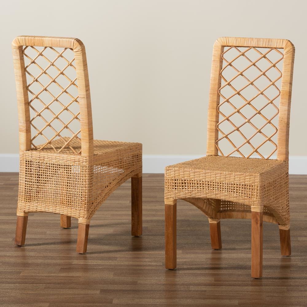 Walnut Brown Mahogany Wood 2-Piece Dining Chair Set