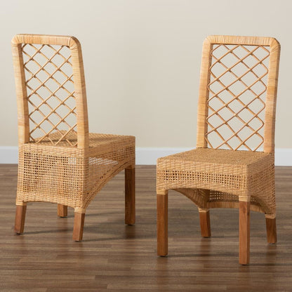 Walnut Brown Mahogany Wood 2-Piece Dining Chair Set