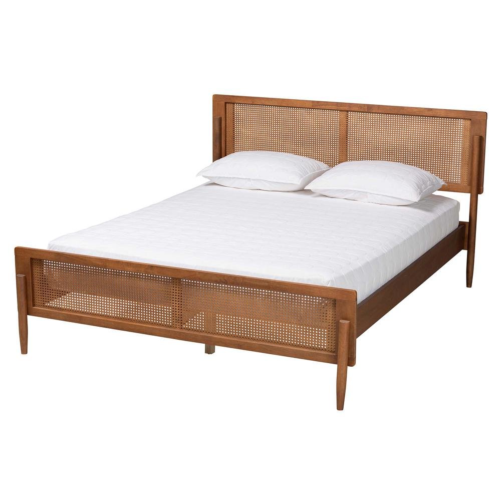 Gardwin Mid-Century Modern Ash Walnut Finished Wood Queen Size Platform Bed