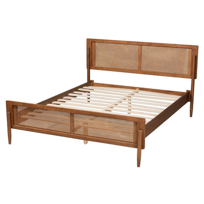 Gardwin Mid-Century Modern Ash Walnut Finished Wood Queen Size Platform Bed