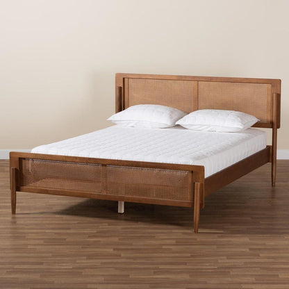 Gardwin Mid-Century Modern Ash Walnut Finished Wood Queen Size Platform Bed