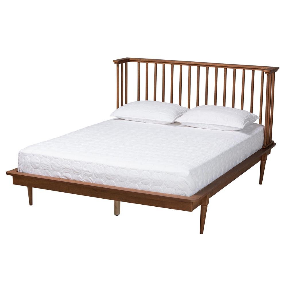 Flint Mid-Century Modern Ash Walnut Finished Wood Queen Size Platform Bed