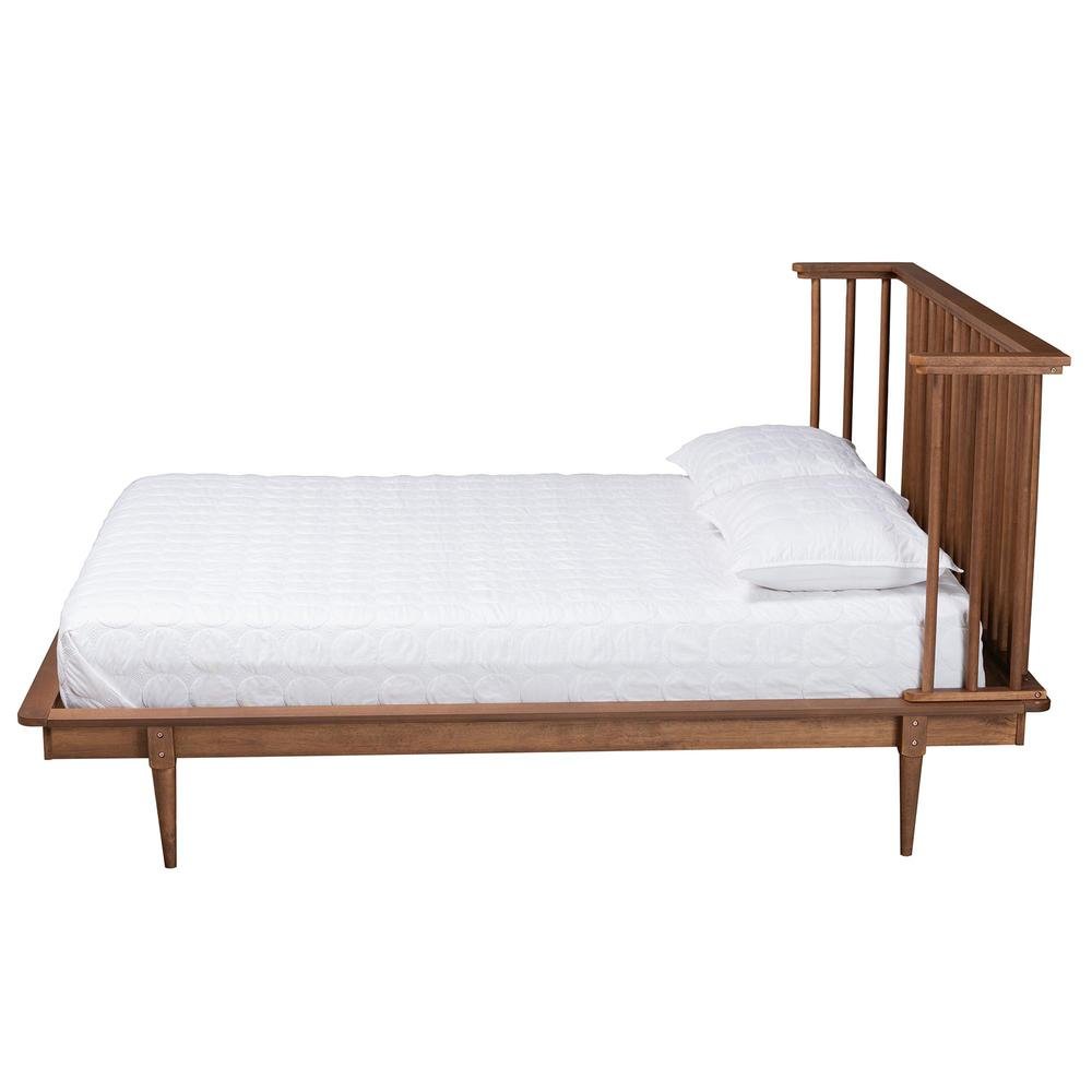 Flint Mid-Century Modern Ash Walnut Finished Wood Queen Size Platform Bed