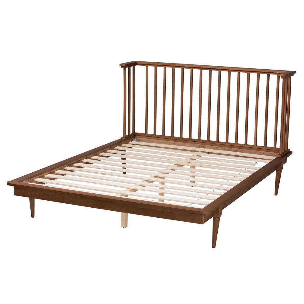Flint Mid-Century Modern Ash Walnut Finished Wood Queen Size Platform Bed