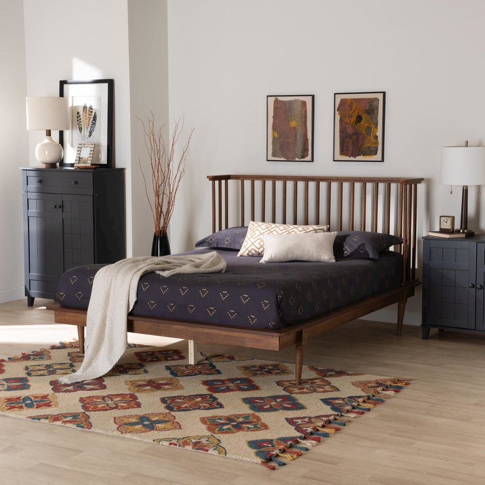 Flint Mid-Century Modern Ash Walnut Finished Wood Queen Size Platform Bed