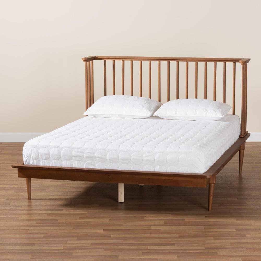 Flint Mid-Century Modern Ash Walnut Finished Wood Queen Size Platform Bed