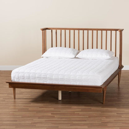 Flint Mid-Century Modern Ash Walnut Finished Wood Queen Size Platform Bed