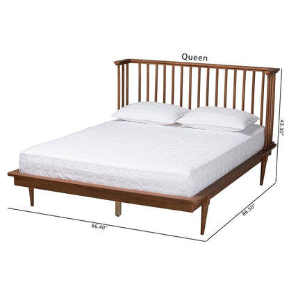Flint Mid-Century Modern Ash Walnut Finished Wood Queen Size Platform Bed