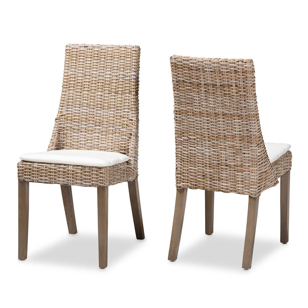 bali & pari Toby Modern Bohemian Grey Rattan 2-Piece Dining Chair Set
