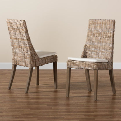 bali & pari Toby Modern Bohemian Grey Rattan 2-Piece Dining Chair Set