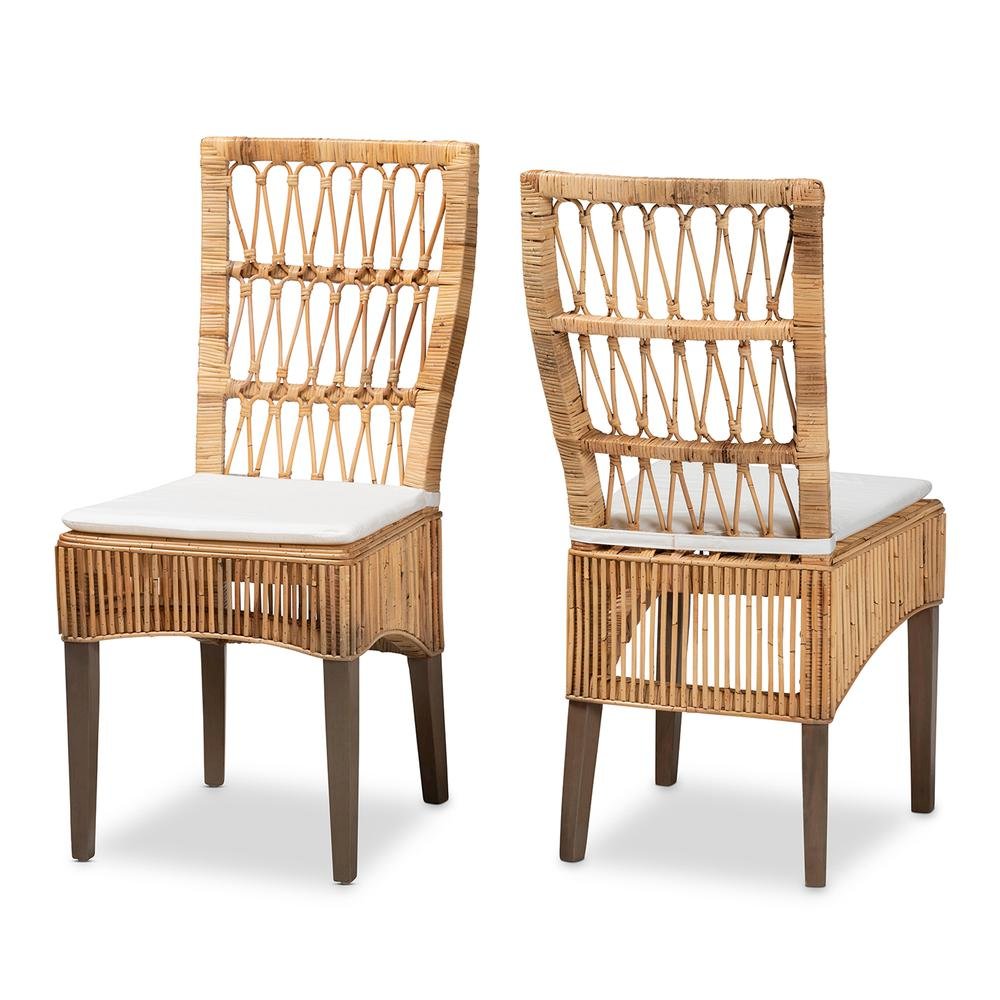 Bohemian Natural Brown Rattan 2-Piece Dining Chair Set