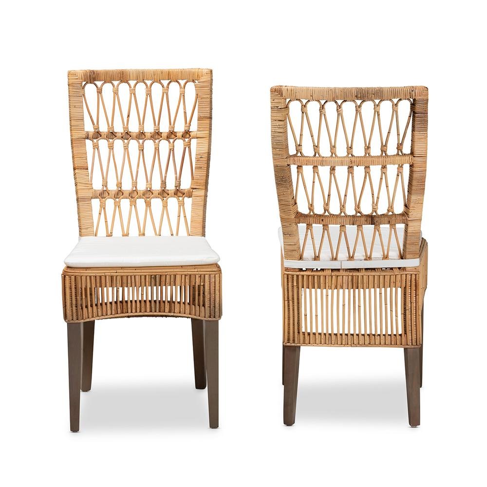 Bohemian Natural Brown Rattan 2-Piece Dining Chair Set