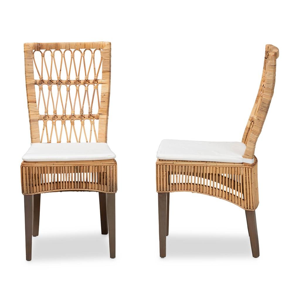 Bohemian Natural Brown Rattan 2-Piece Dining Chair Set