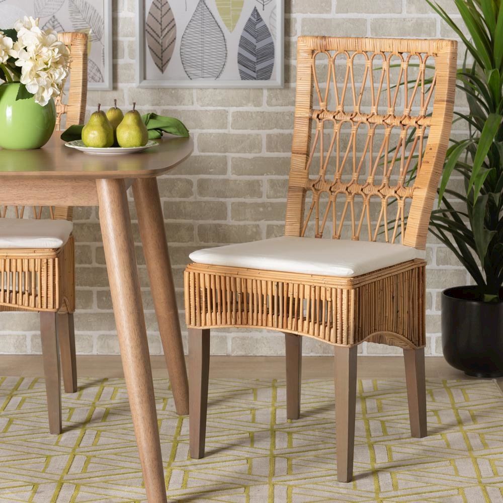 Bohemian Natural Brown Rattan 2-Piece Dining Chair Set