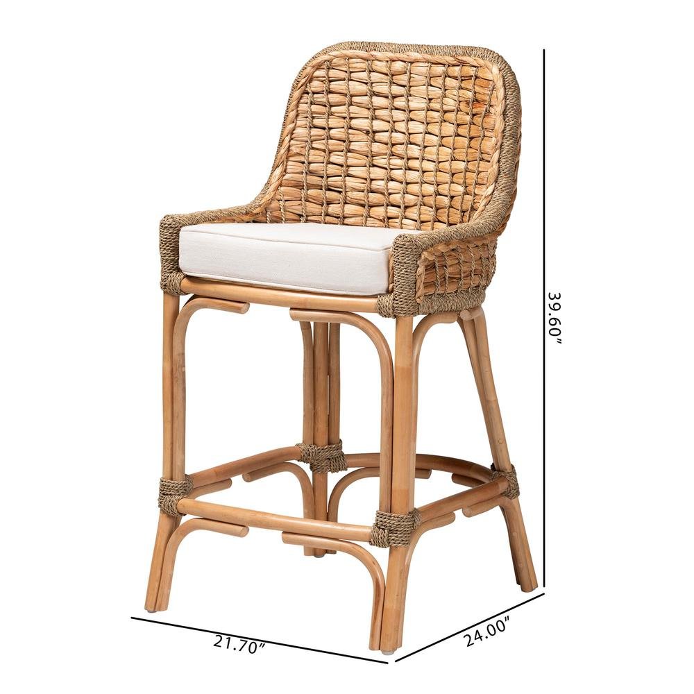 Bohemian Natural Brown Woven Rattan Counter Stool with Cushion