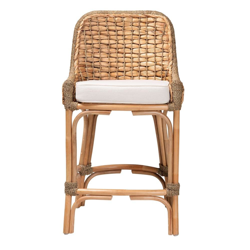 Bohemian Natural Brown Woven Rattan Counter Stool with Cushion