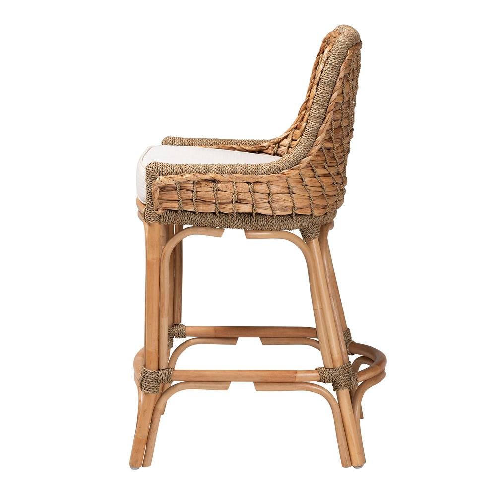 Bohemian Natural Brown Woven Rattan Counter Stool with Cushion