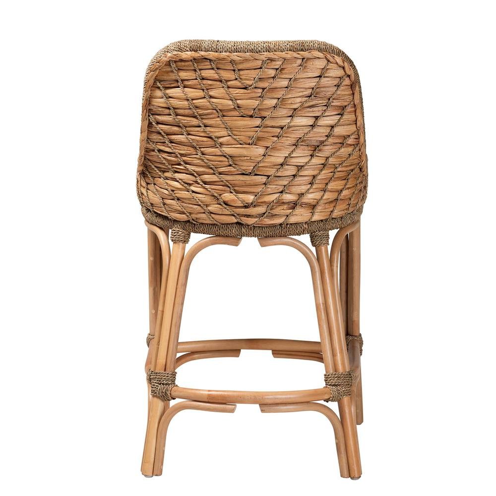 Bohemian Natural Brown Woven Rattan Counter Stool with Cushion