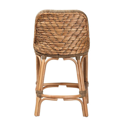 Bohemian Natural Brown Woven Rattan Counter Stool with Cushion