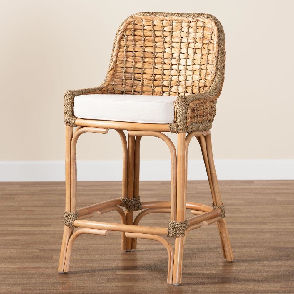 Bohemian Natural Brown Woven Rattan Counter Stool with Cushion