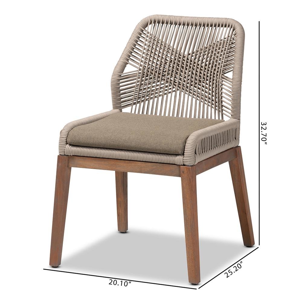 Jennifer Mid-Century Transitional Grey Woven Rope Mahogany Dining Side Chair