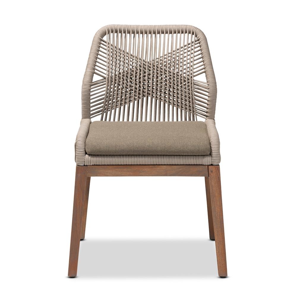 Jennifer Mid-Century Transitional Grey Woven Rope Mahogany Dining Side Chair