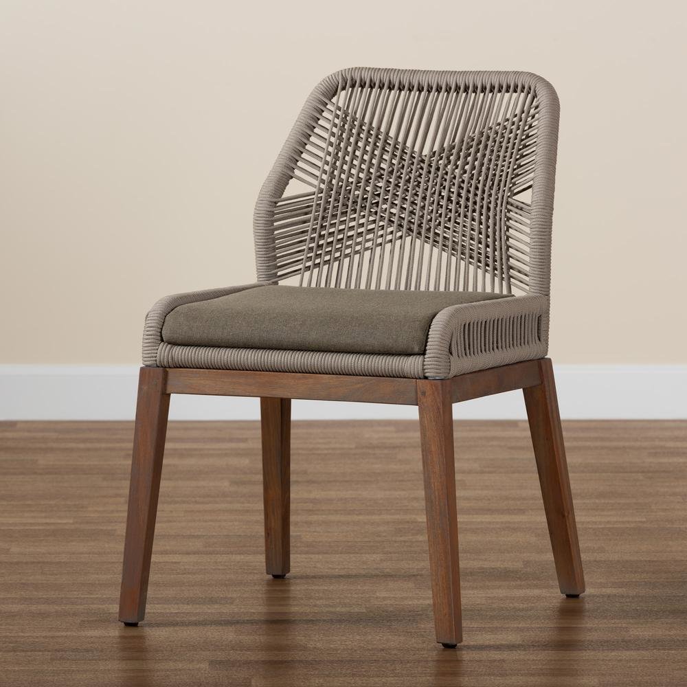 Jennifer Mid-Century Transitional Grey Woven Rope Mahogany Dining Side Chair