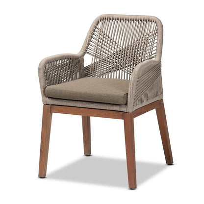 ennifer Mid-Century Transitional Grey Woven Rope Mahogany Dining Arm Chair