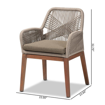ennifer Mid-Century Transitional Grey Woven Rope Mahogany Dining Arm Chair