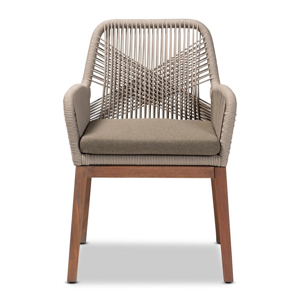ennifer Mid-Century Transitional Grey Woven Rope Mahogany Dining Arm Chair