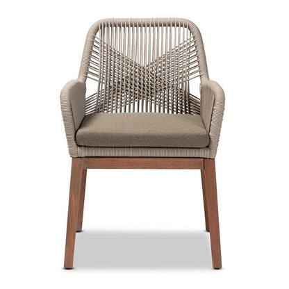 ennifer Mid-Century Transitional Grey Woven Rope Mahogany Dining Arm Chair