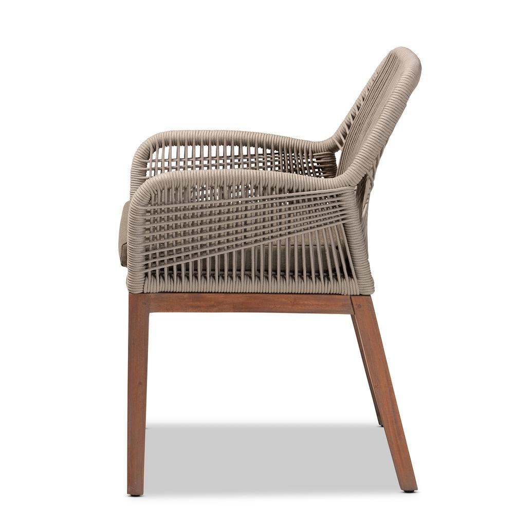 ennifer Mid-Century Transitional Grey Woven Rope Mahogany Dining Arm Chair
