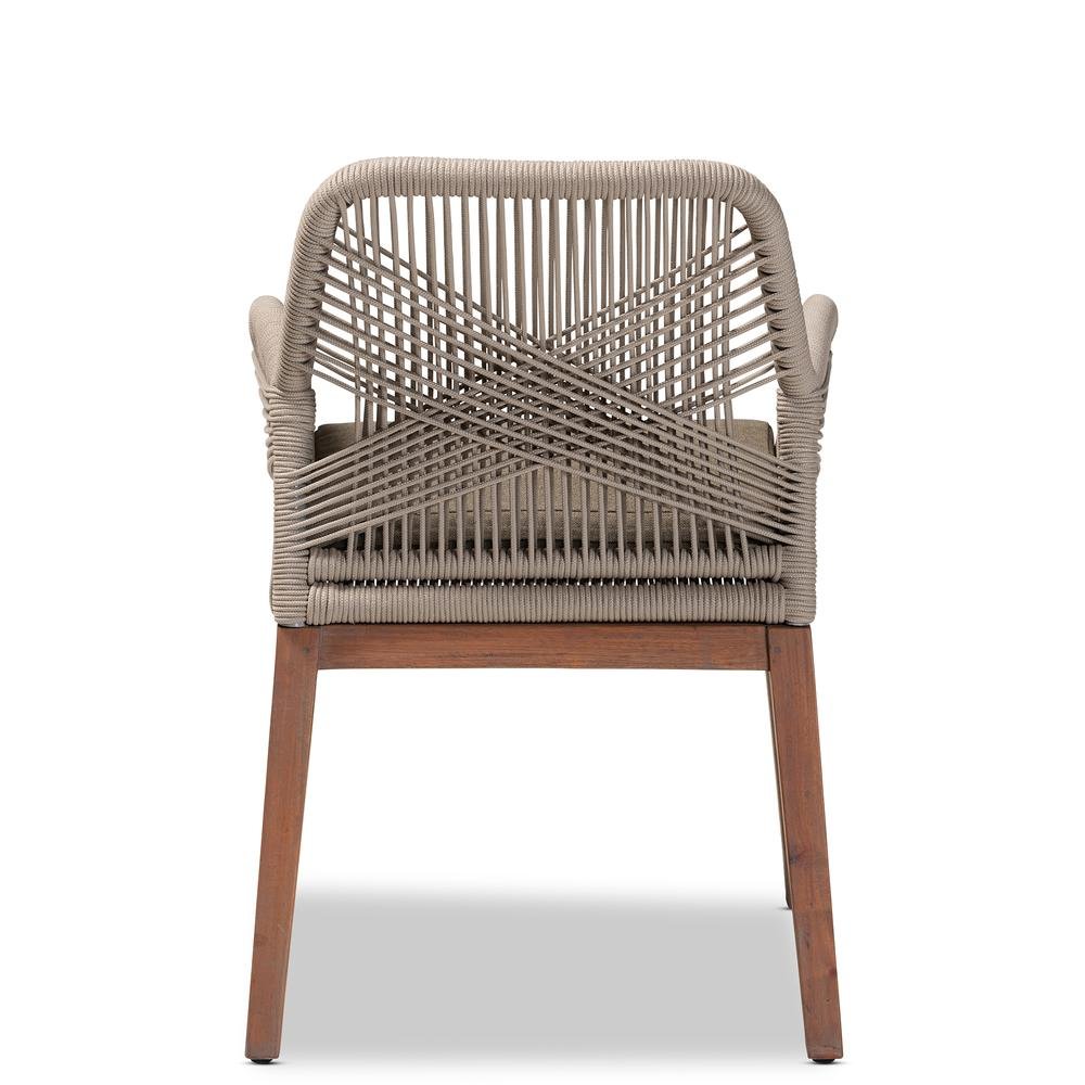 ennifer Mid-Century Transitional Grey Woven Rope Mahogany Dining Arm Chair