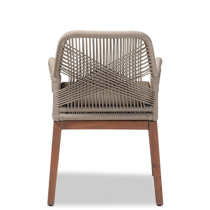 ennifer Mid-Century Transitional Grey Woven Rope Mahogany Dining Arm Chair