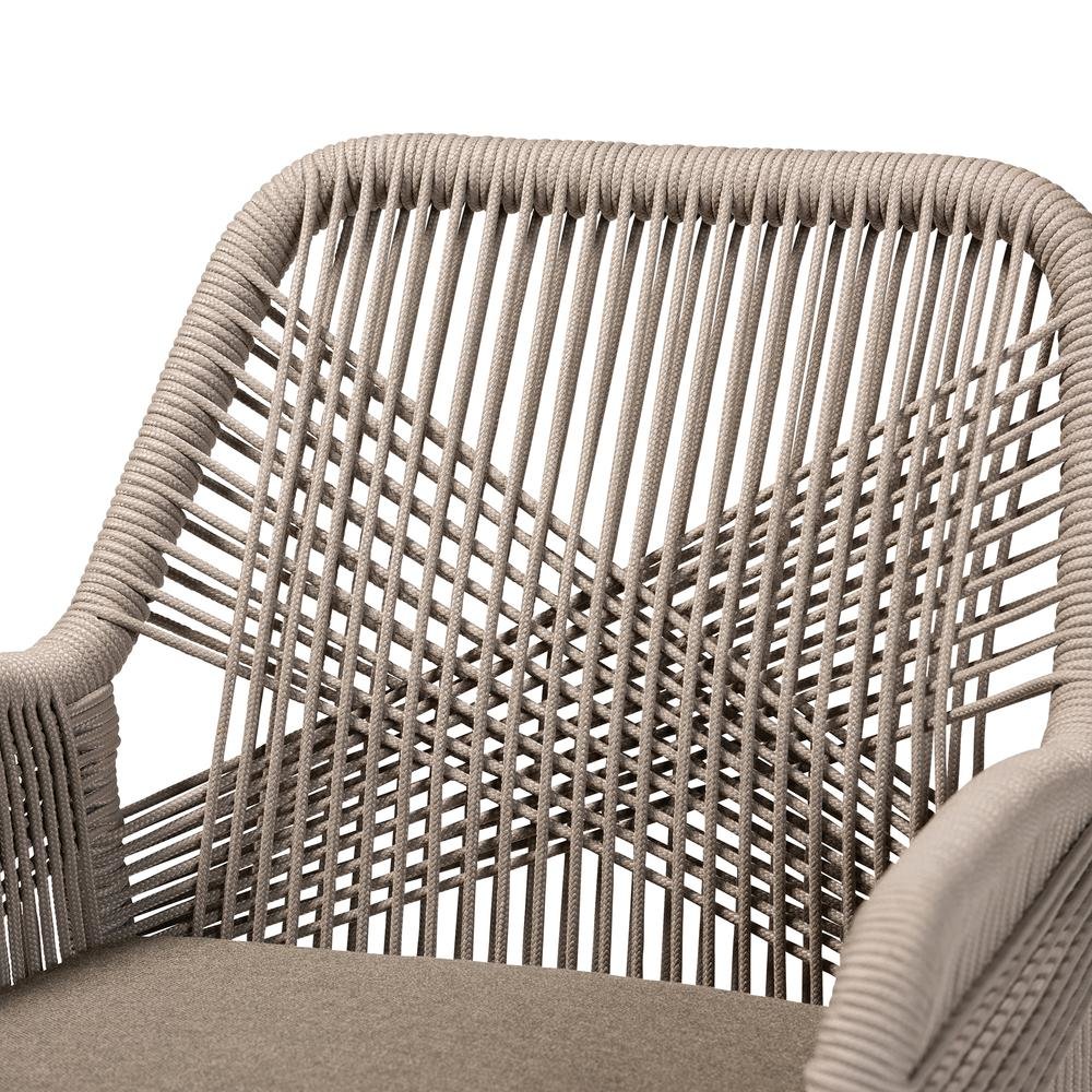 ennifer Mid-Century Transitional Grey Woven Rope Mahogany Dining Arm Chair
