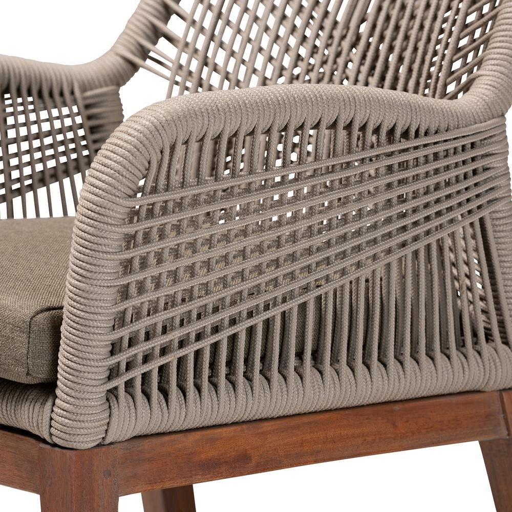ennifer Mid-Century Transitional Grey Woven Rope Mahogany Dining Arm Chair