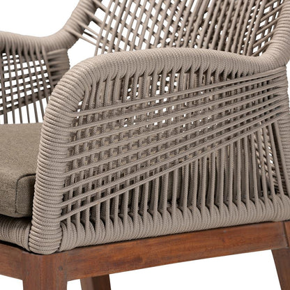 ennifer Mid-Century Transitional Grey Woven Rope Mahogany Dining Arm Chair