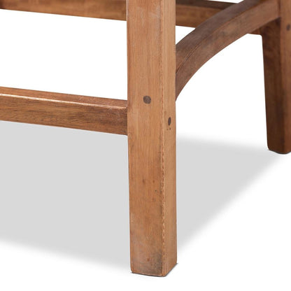 Walnut Brown Mahogany Wood and Natural Rattan Counter Stool