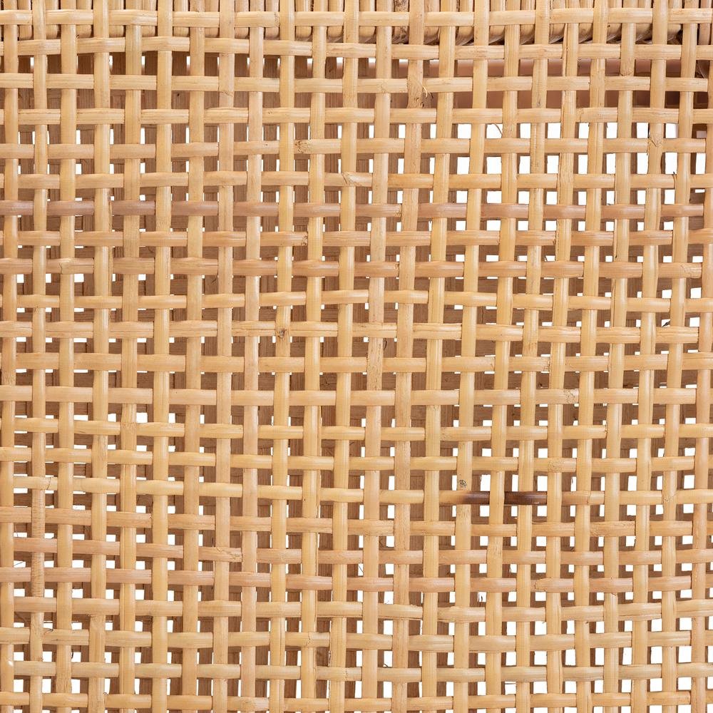 Walnut Brown Mahogany Wood and Natural Rattan Counter Stool