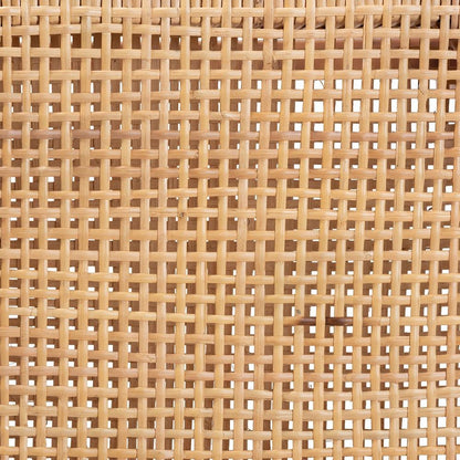 Walnut Brown Mahogany Wood and Natural Rattan Counter Stool