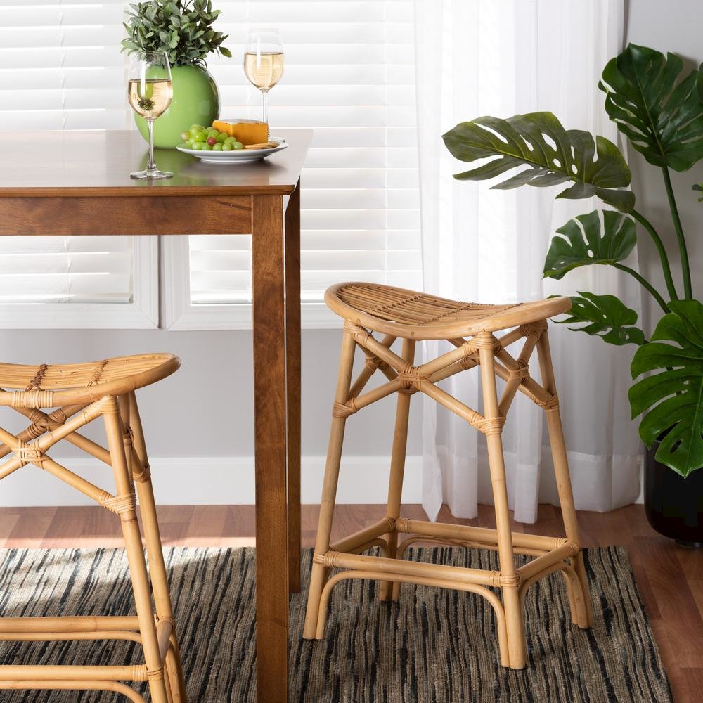 bali & pari Elgon Modern Bohemian Natural Brown Rattan Counter Stool