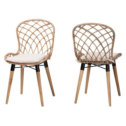Greywashed Rattan 2-Piece Dining Chair Set