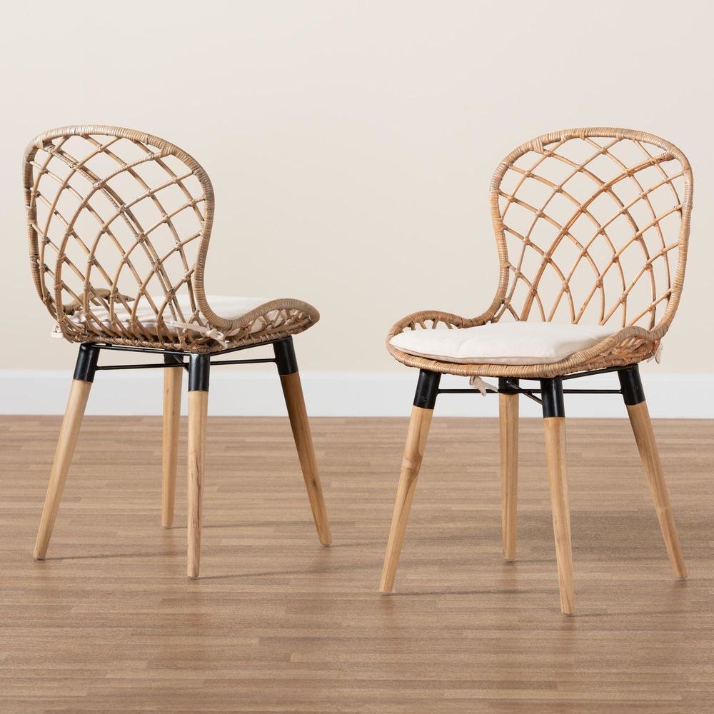 Greywashed Rattan 2-Piece Dining Chair Set