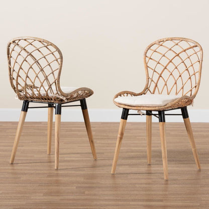 Greywashed Rattan 2-Piece Dining Chair Set
