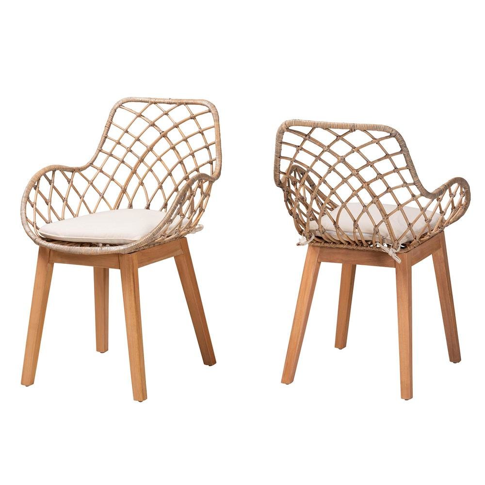 Natural Brown Finished Wood 2-Piece Dining Chair Set